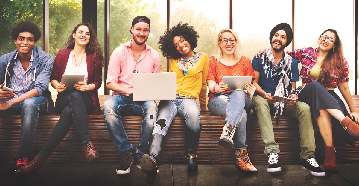 A diverse group of young students